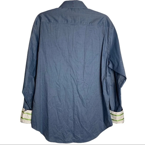 Robert Graham Classic Fit  Blue Button Front & Contrast Cuff Shirt Size Large - Picture 3 of 11
